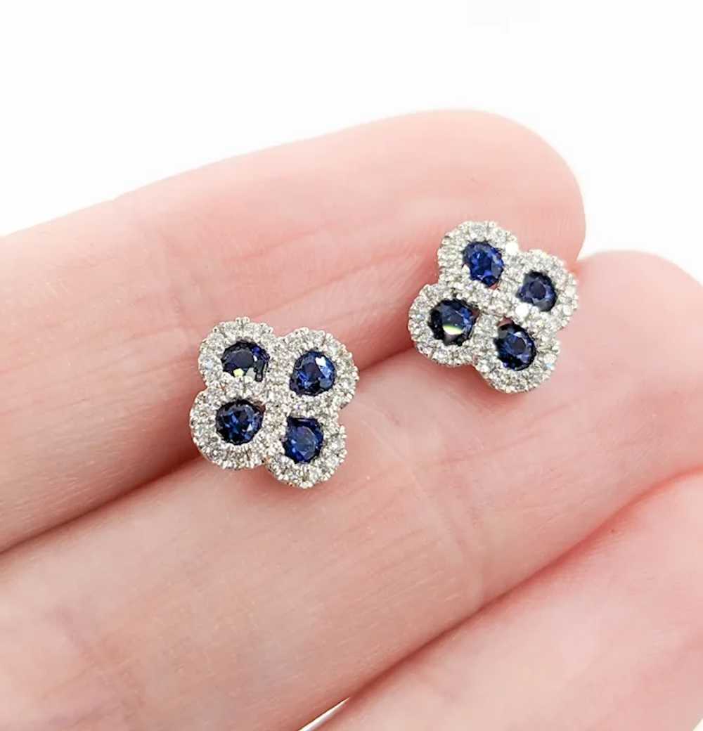 Sapphire & Diamond Clover Shaped Stud Earrings in… - image 4