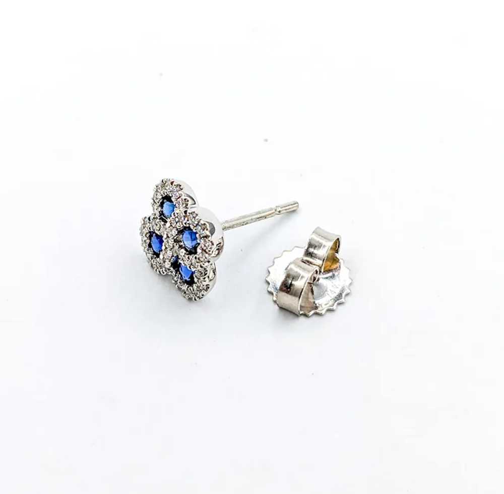 Sapphire & Diamond Clover Shaped Stud Earrings in… - image 5