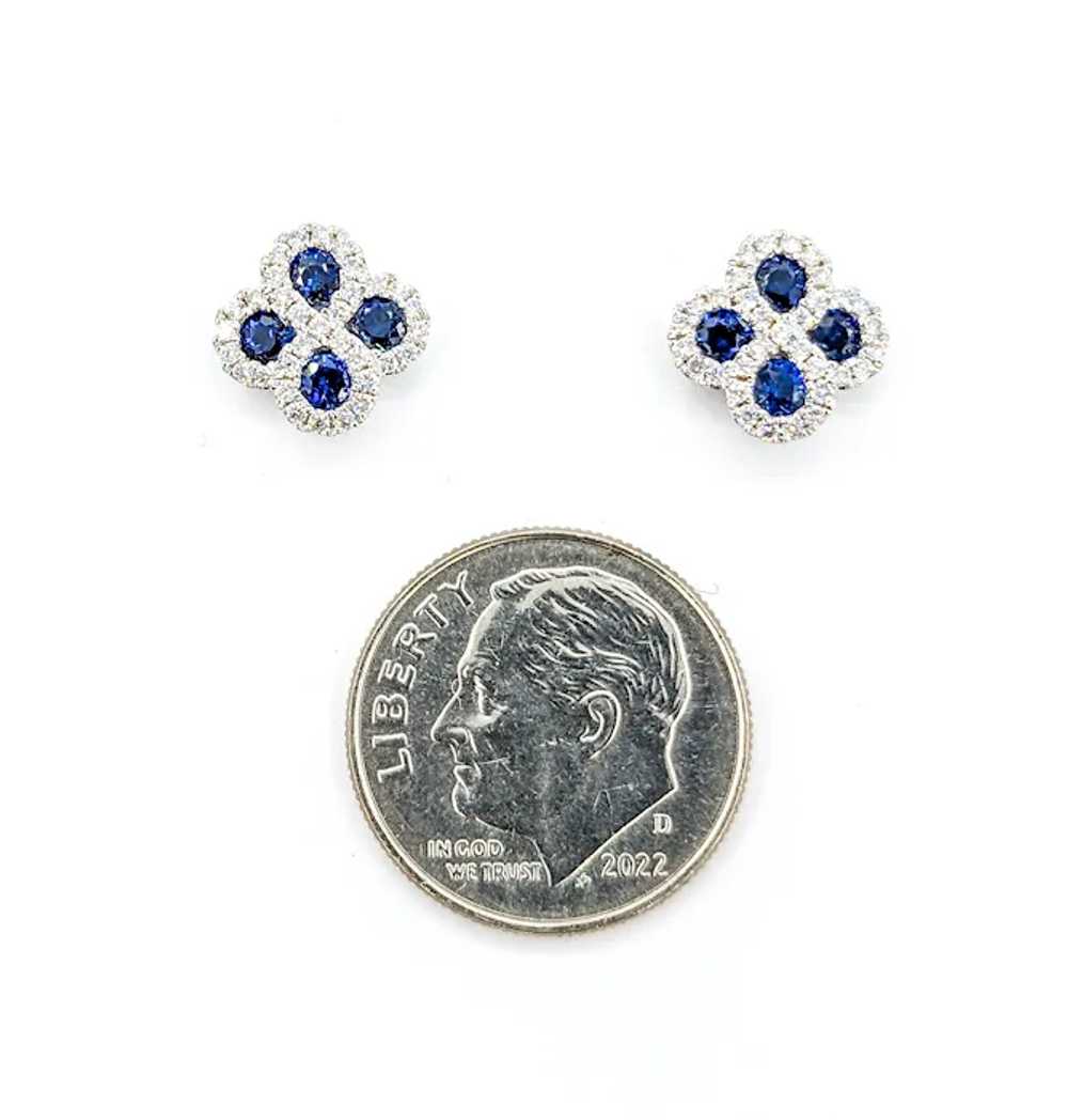 Sapphire & Diamond Clover Shaped Stud Earrings in… - image 6