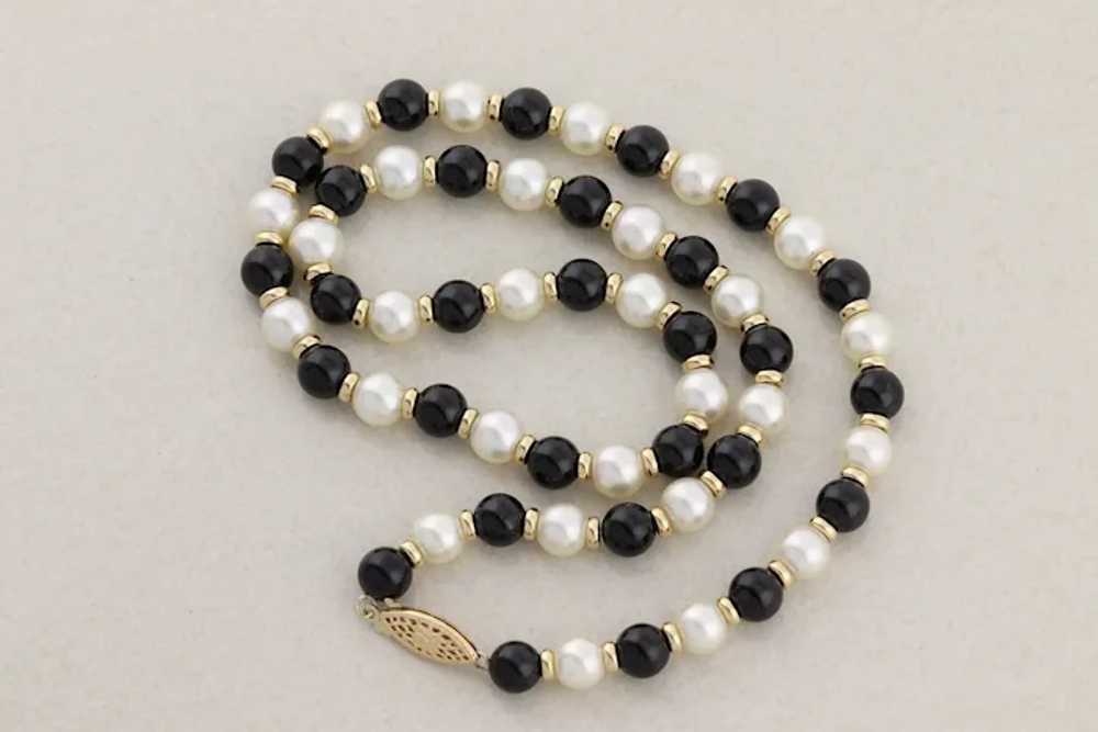 14k Yellow Gold Freshwater Pearl, Onyx, Gold Bead… - image 4