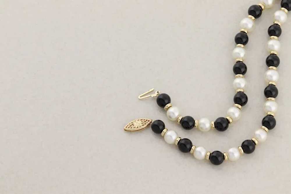 14k Yellow Gold Freshwater Pearl, Onyx, Gold Bead… - image 5