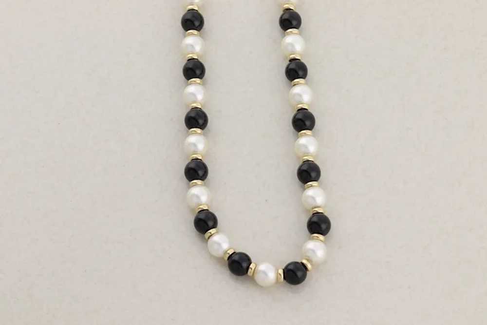 14k Yellow Gold Freshwater Pearl, Onyx, Gold Bead… - image 6