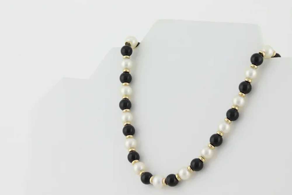 14k Yellow Gold Freshwater Pearl, Onyx, Gold Bead… - image 7