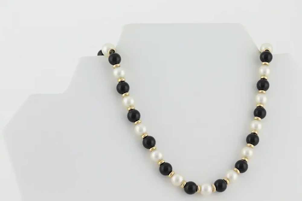 14k Yellow Gold Freshwater Pearl, Onyx, Gold Bead… - image 8