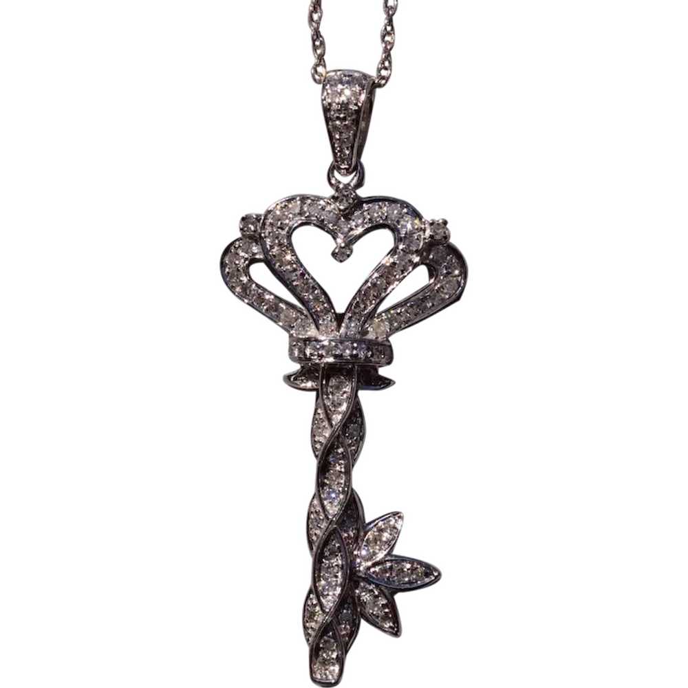 Diamond Key Necklace in White Gold - image 1