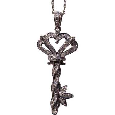 Diamond Key Necklace in White Gold