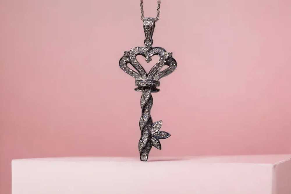 Diamond Key Necklace in White Gold - image 3