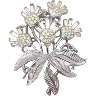 Alfred Philippe Crown Trifari Rhinestone Flower B… - image 1