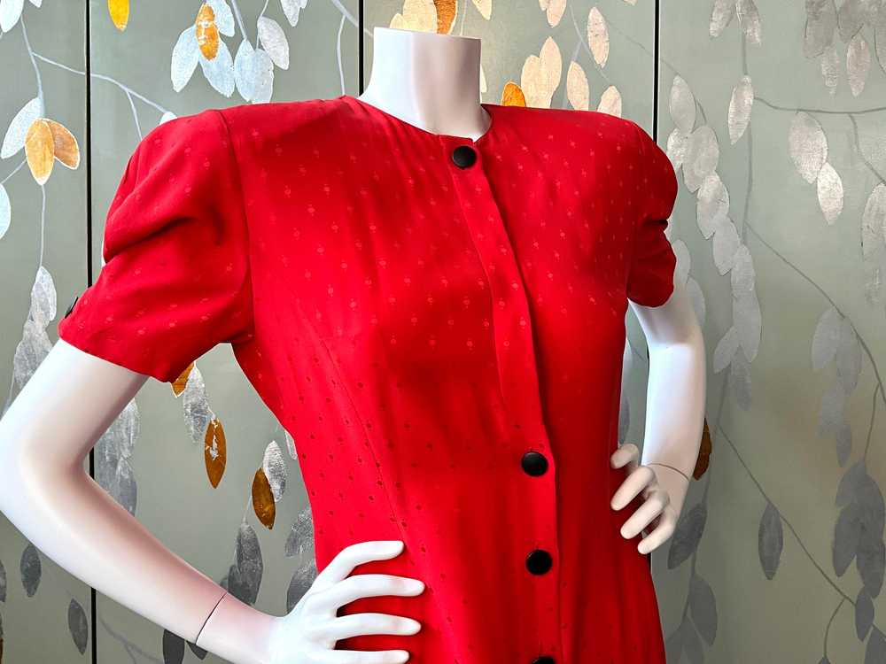 Vintage 1980s Red Louis Féraud Silk Tea Dress, M-L - image 2