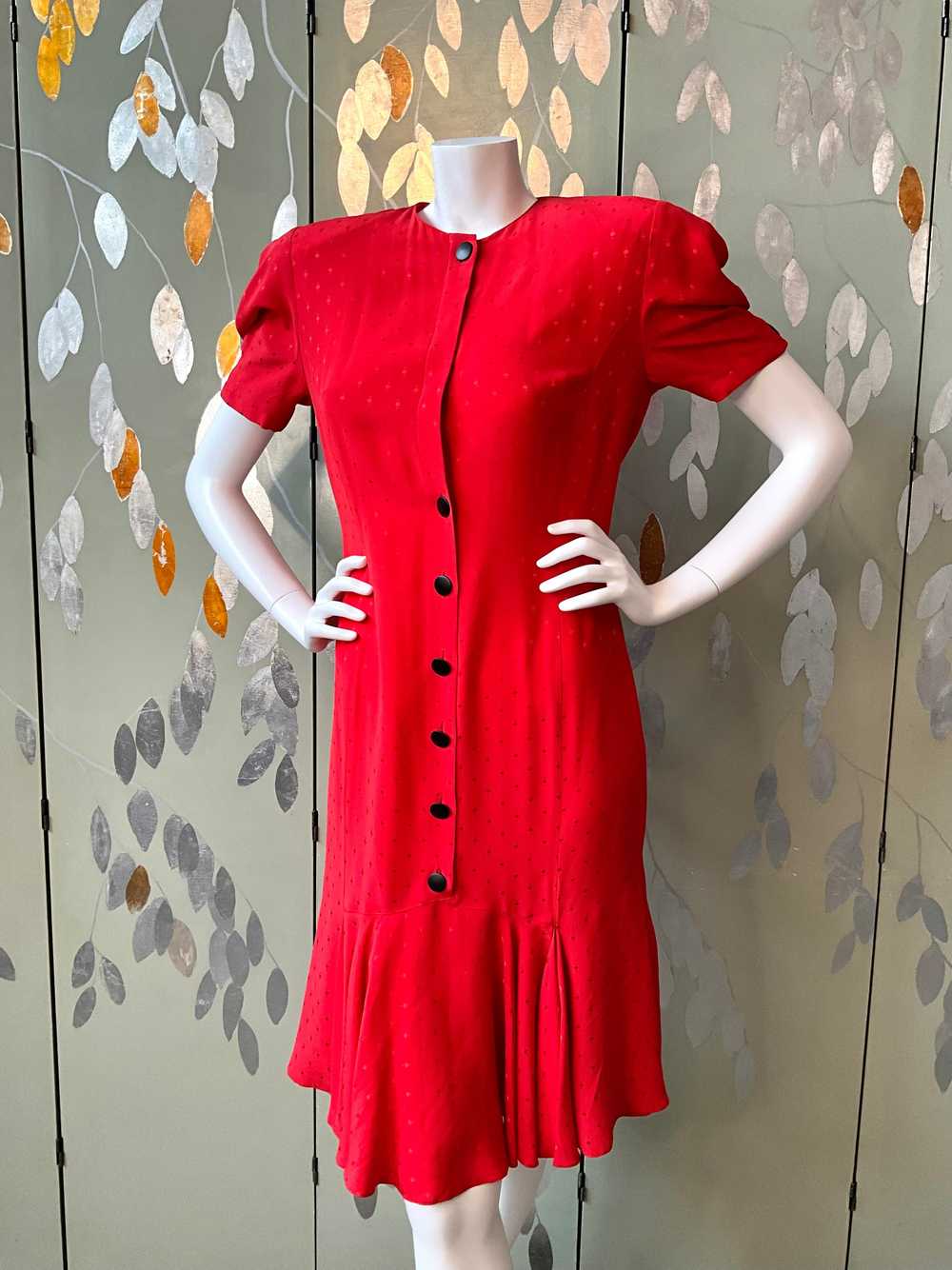 Vintage 1980s Red Louis Féraud Silk Tea Dress, M-L - image 3