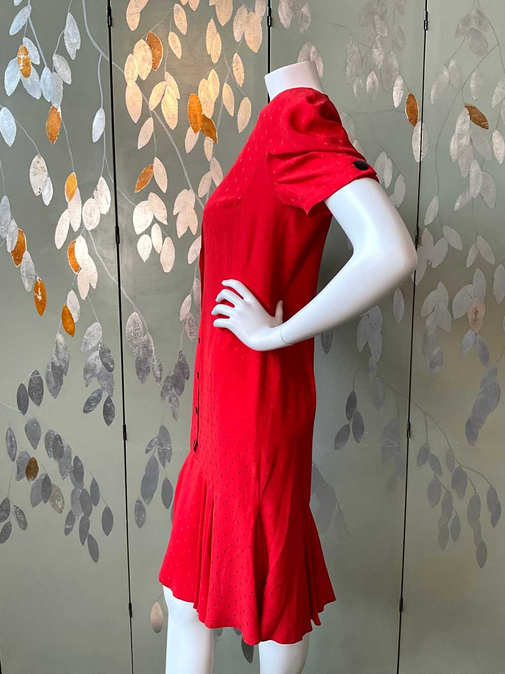 Vintage 1980s Red Louis Féraud Silk Tea Dress, M-L - image 5
