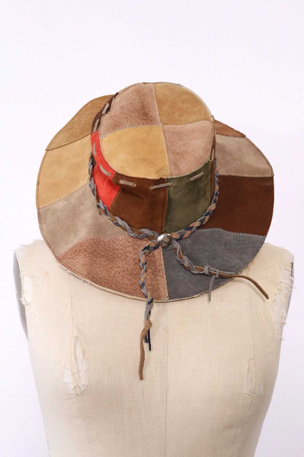 Patchwork Leather Braided Tassel Hat - image 1