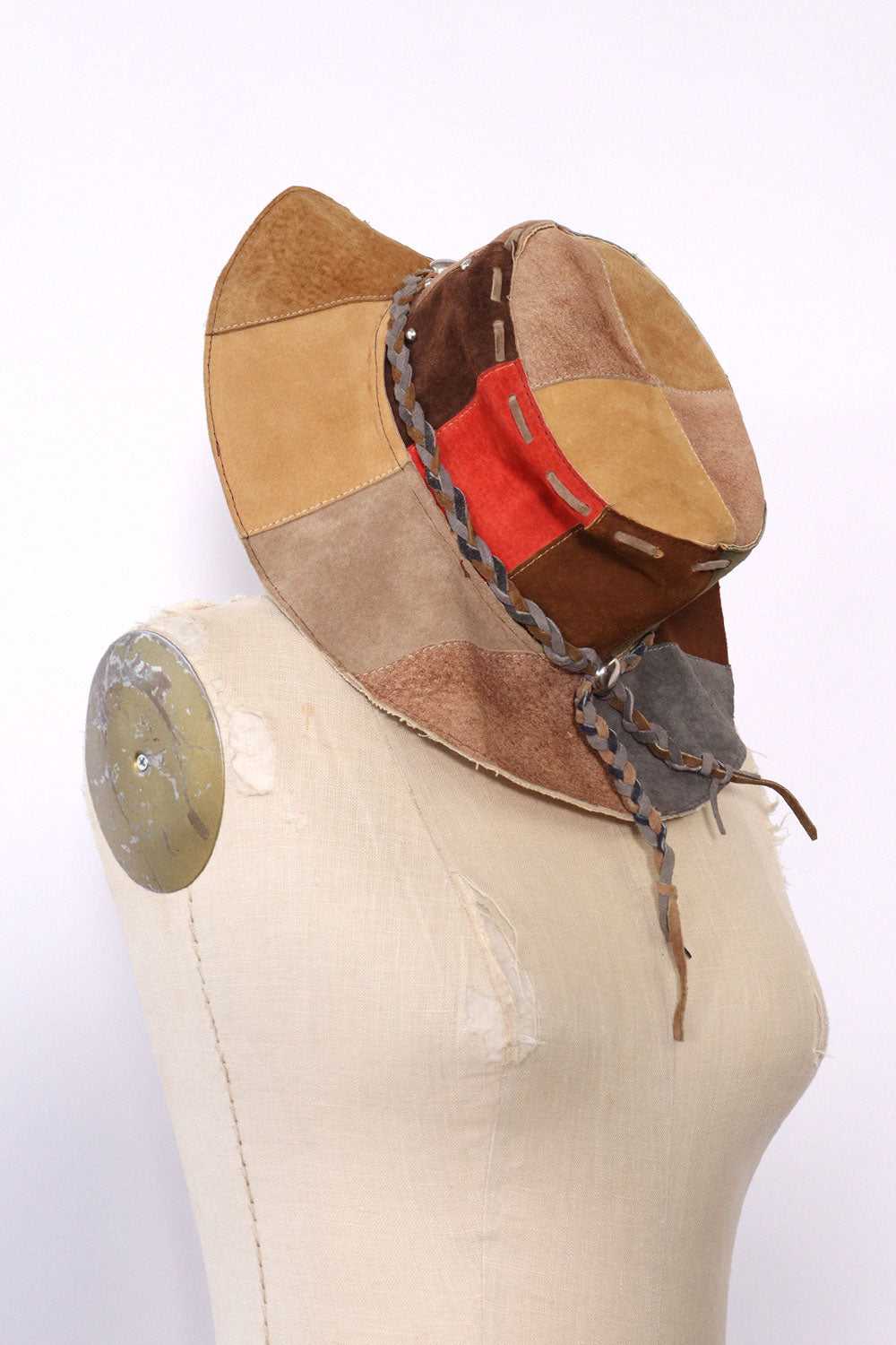 Patchwork Leather Braided Tassel Hat - image 2