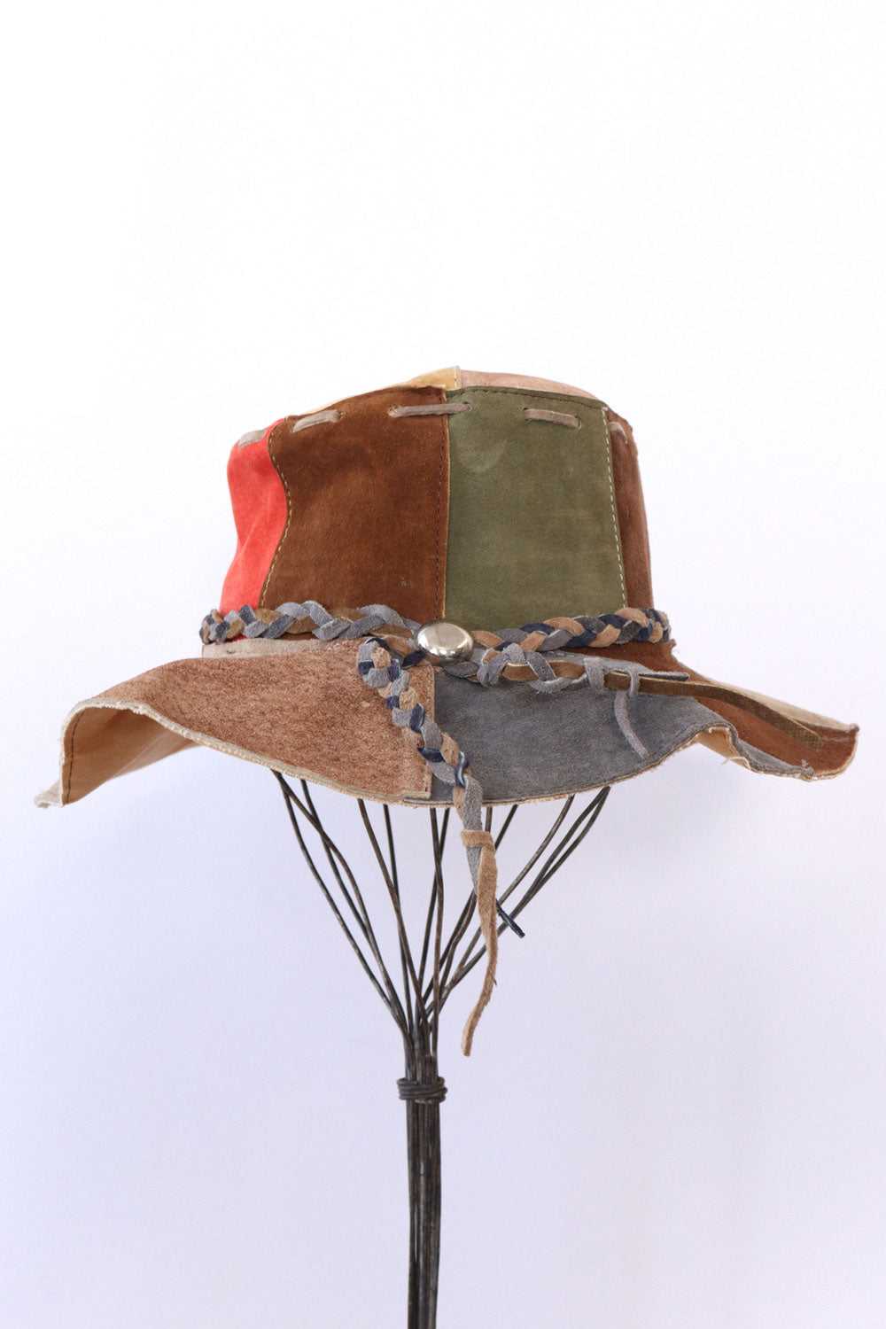 Patchwork Leather Braided Tassel Hat - image 3