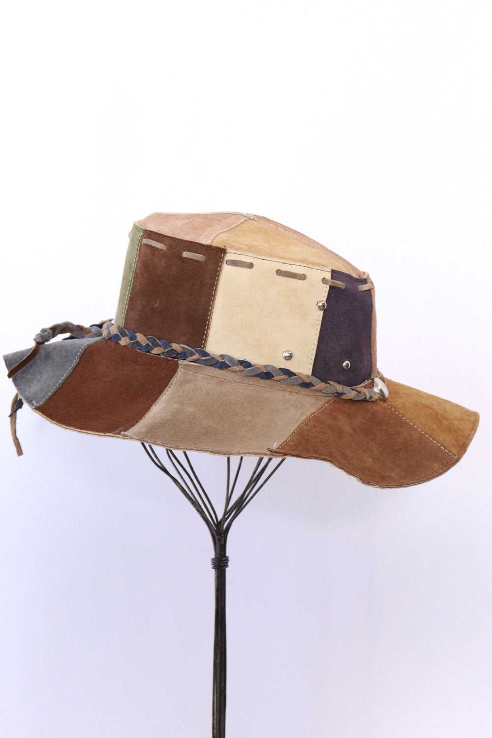 Patchwork Leather Braided Tassel Hat - image 4