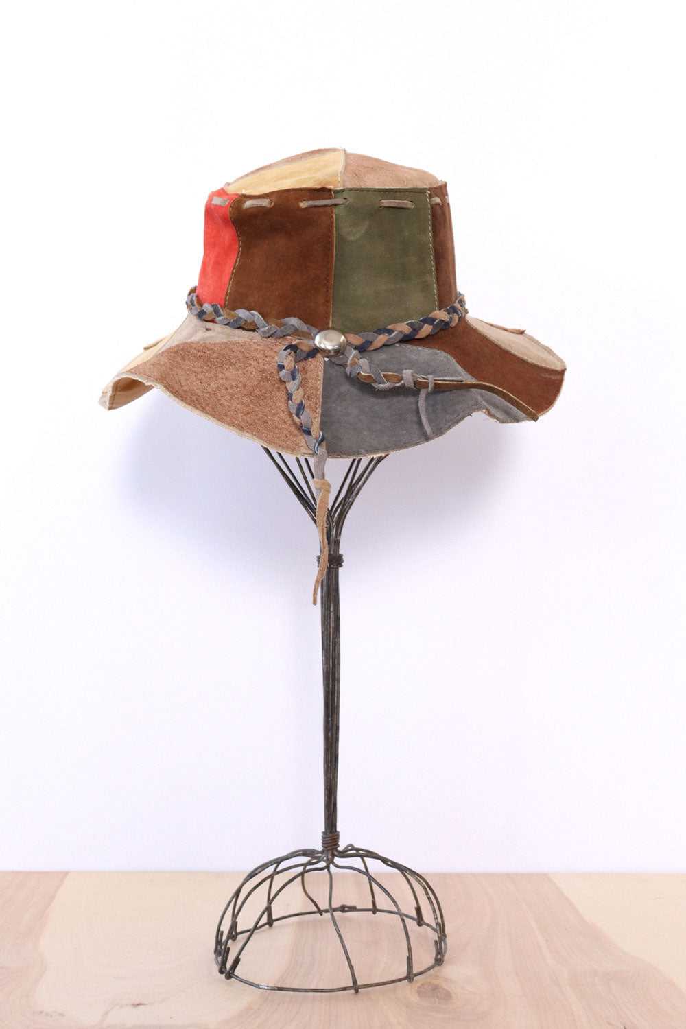 Patchwork Leather Braided Tassel Hat - image 6