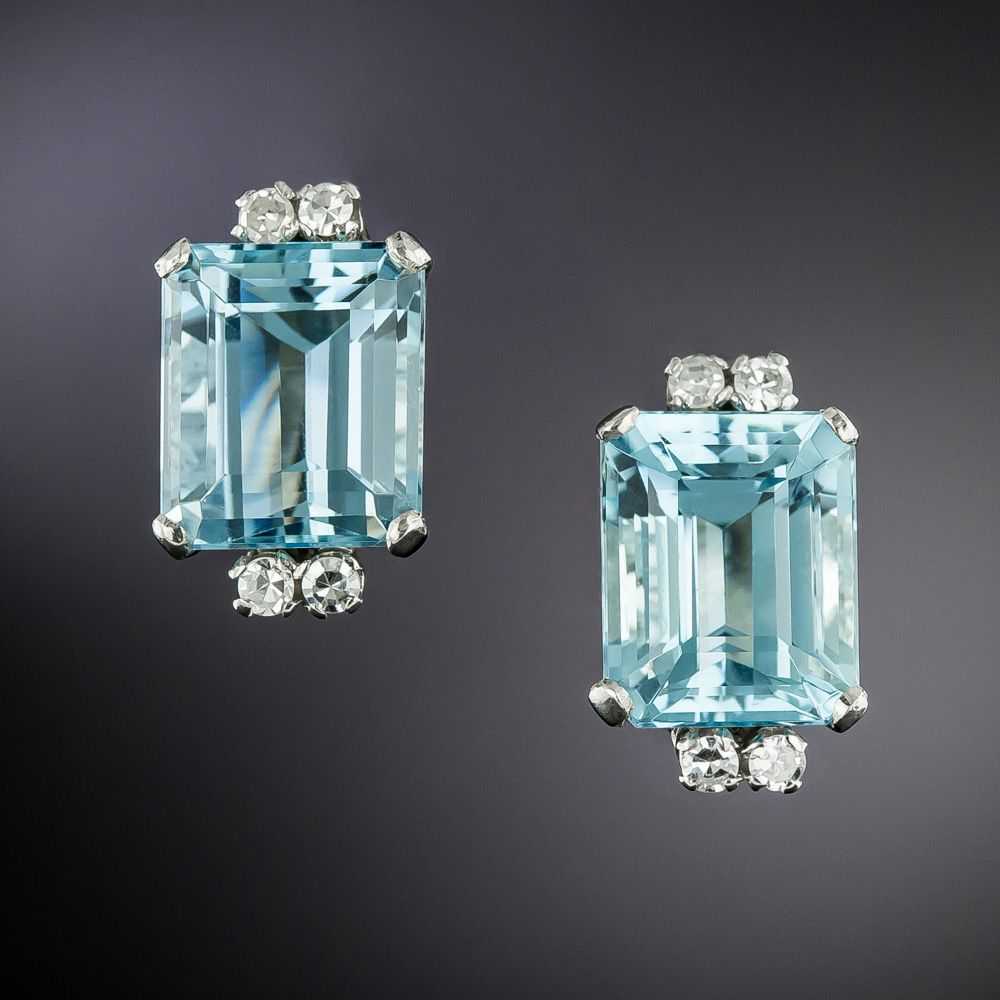 Mid-Century Aquamarine and Diamond Clip Earrings - image 1