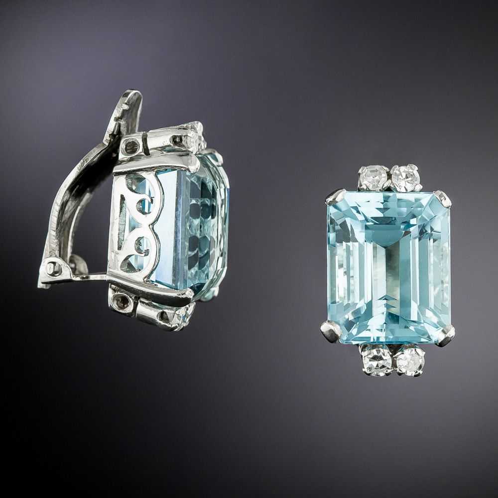 Mid-Century Aquamarine and Diamond Clip Earrings - image 2