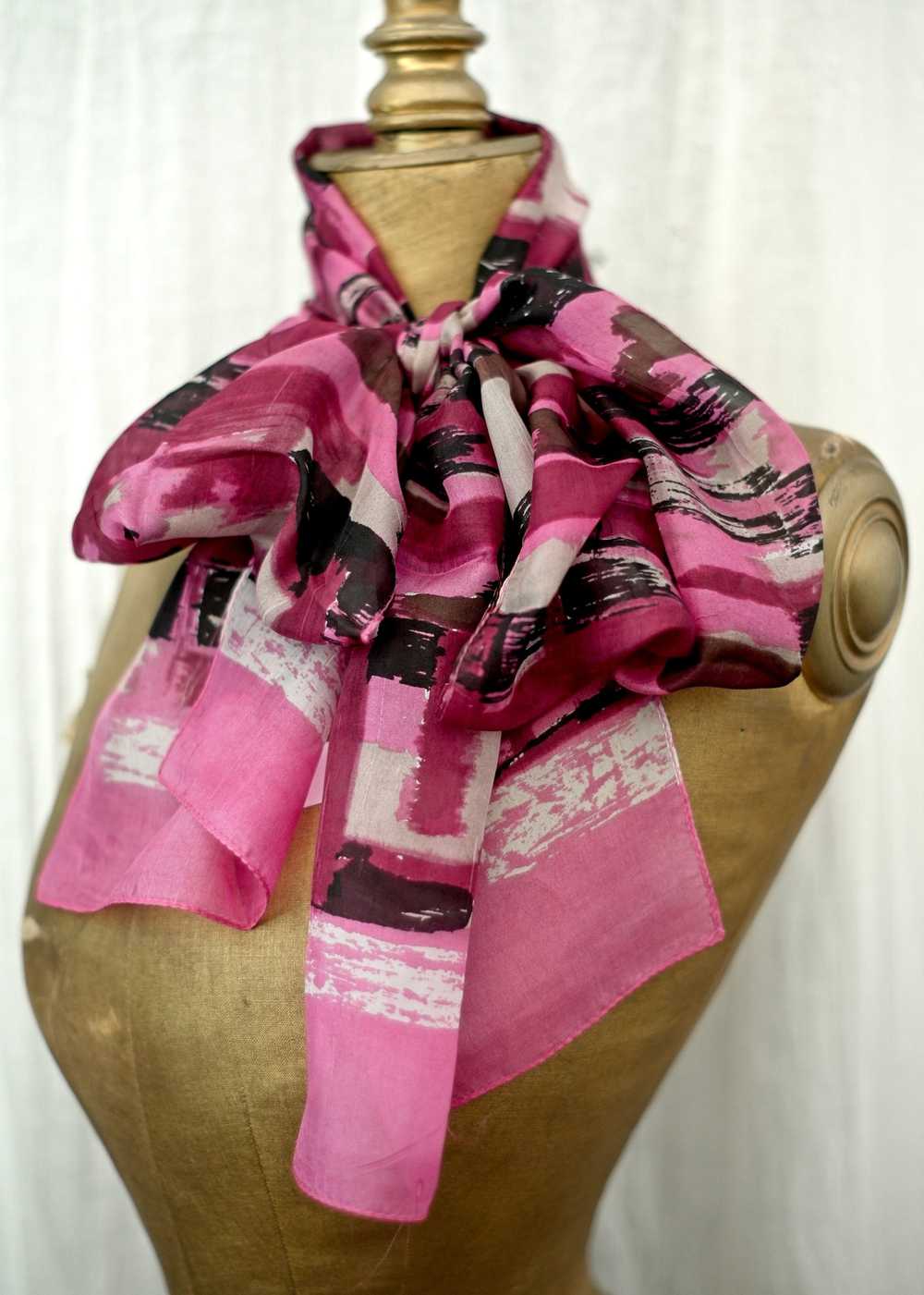 Next Pink and White Long Silk Chiffon Scarf - image 1