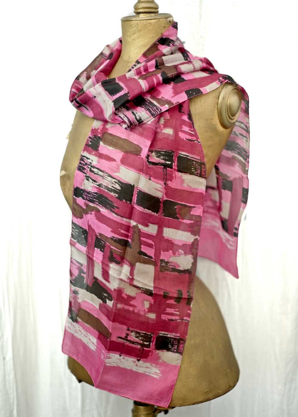 Next Pink and White Long Silk Chiffon Scarf - image 2