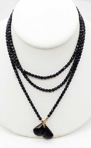 French Jet Bead Flapper Lariat Necklace - image 1