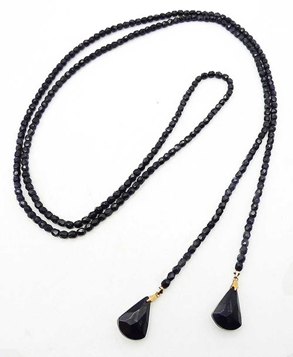 French Jet Bead Flapper Lariat Necklace - image 3