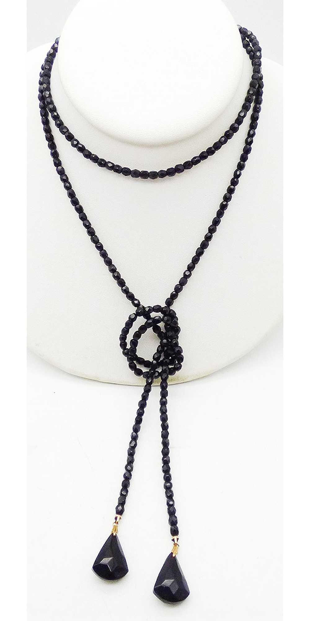 French Jet Bead Flapper Lariat Necklace - image 4