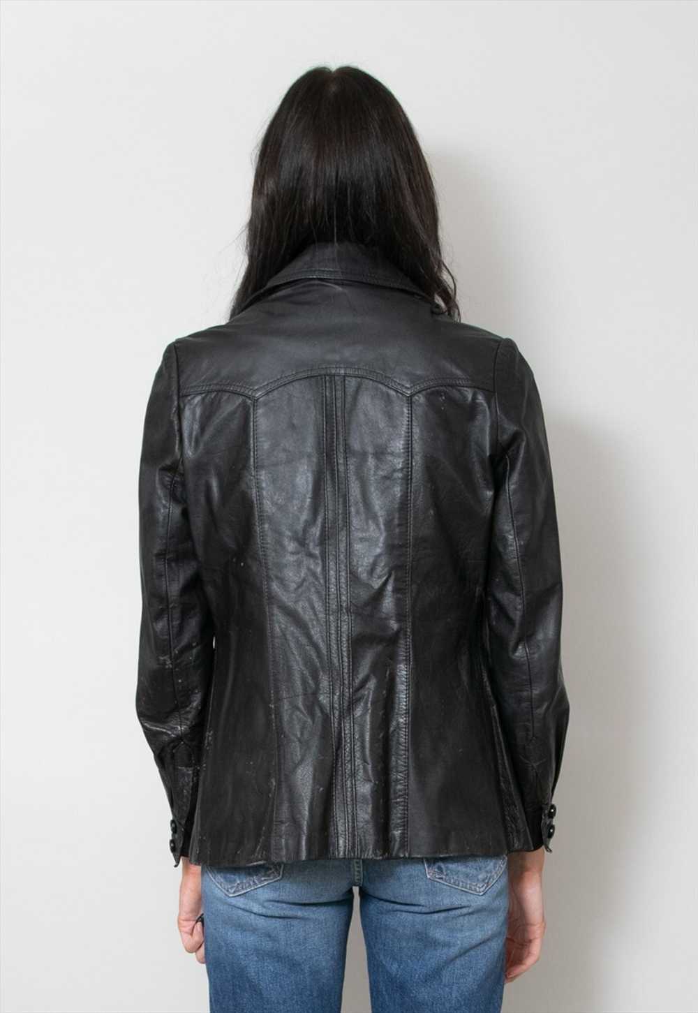 70's Vintage Ladies Jacket Black Leather Dagger C… - image 4