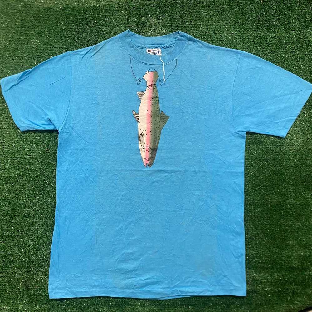 Hanes × Made In Usa × Vintage Vintage 80s Trout T… - image 1