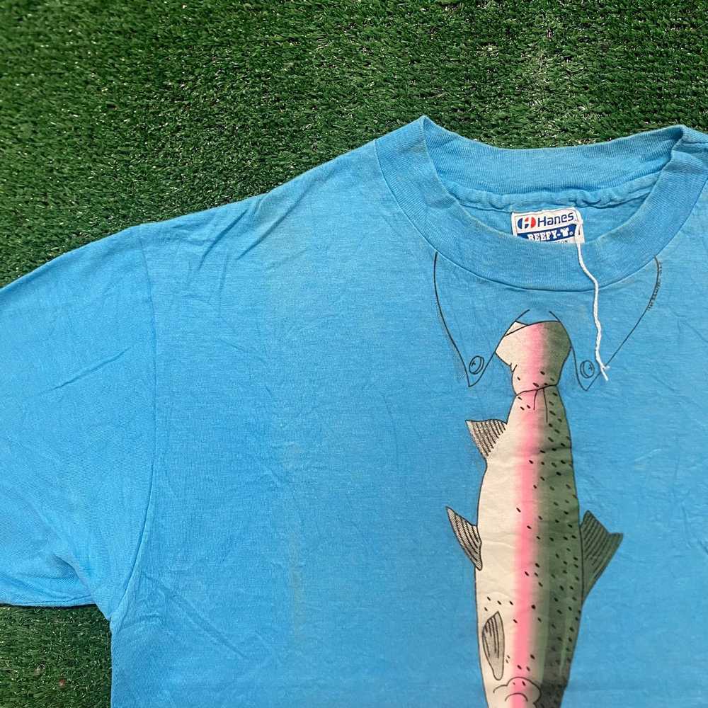Hanes × Made In Usa × Vintage Vintage 80s Trout T… - image 2