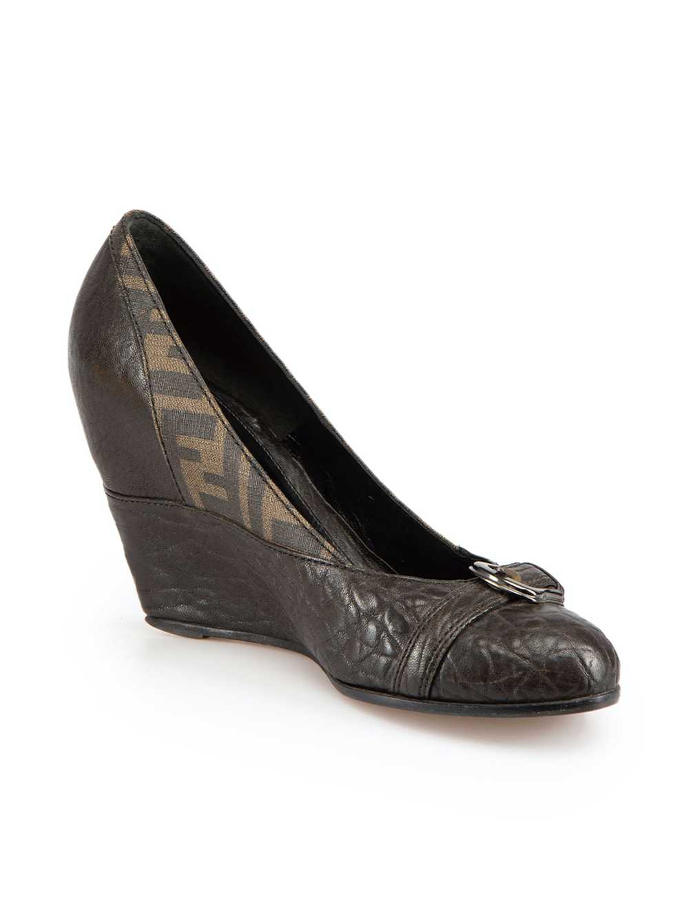Fendi Brown Zucca Panel Buckled Accent Wedges - image 2