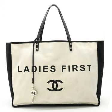 Chanel Vintage White Logo Black Canvas Tote Bag - LAR Vintage