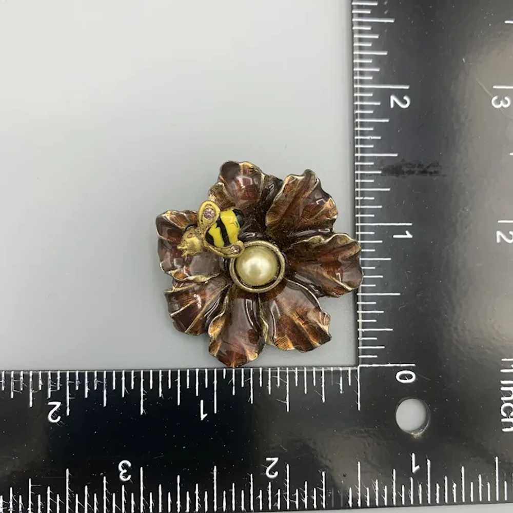 Vintage Lia Sophia Enameled Flower Brooch Pin wit… - image 2