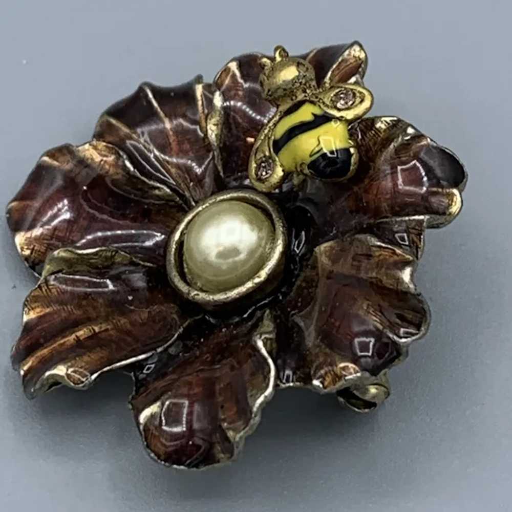 Vintage Lia Sophia Enameled Flower Brooch Pin wit… - image 5