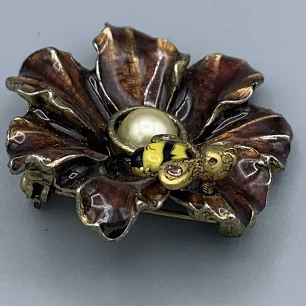 Vintage Lia Sophia Enameled Flower Brooch Pin wit… - image 6