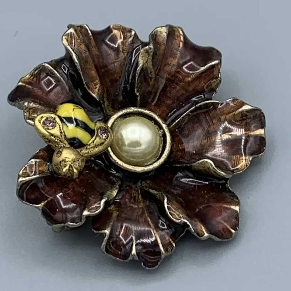 Vintage Lia Sophia Enameled Flower Brooch Pin wit… - image 7