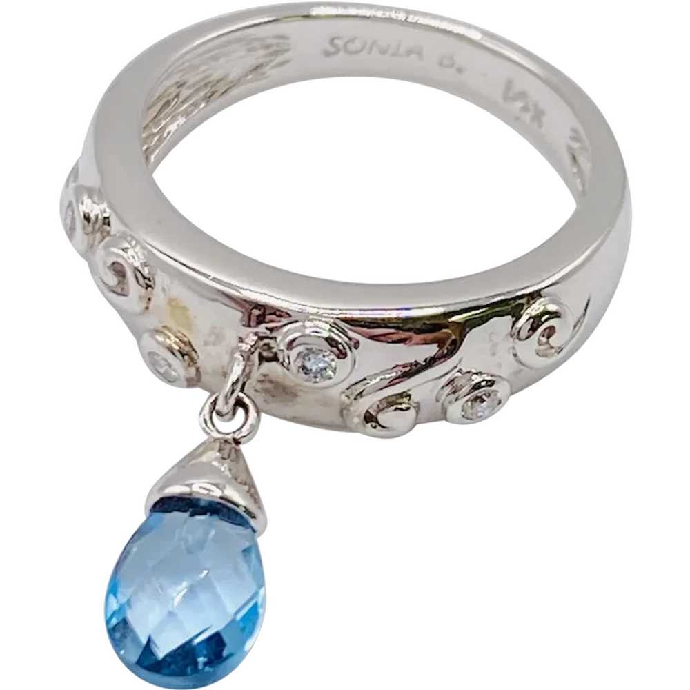 Sonia B Designer Diamond and Blue Topaz Charm Rin… - image 1