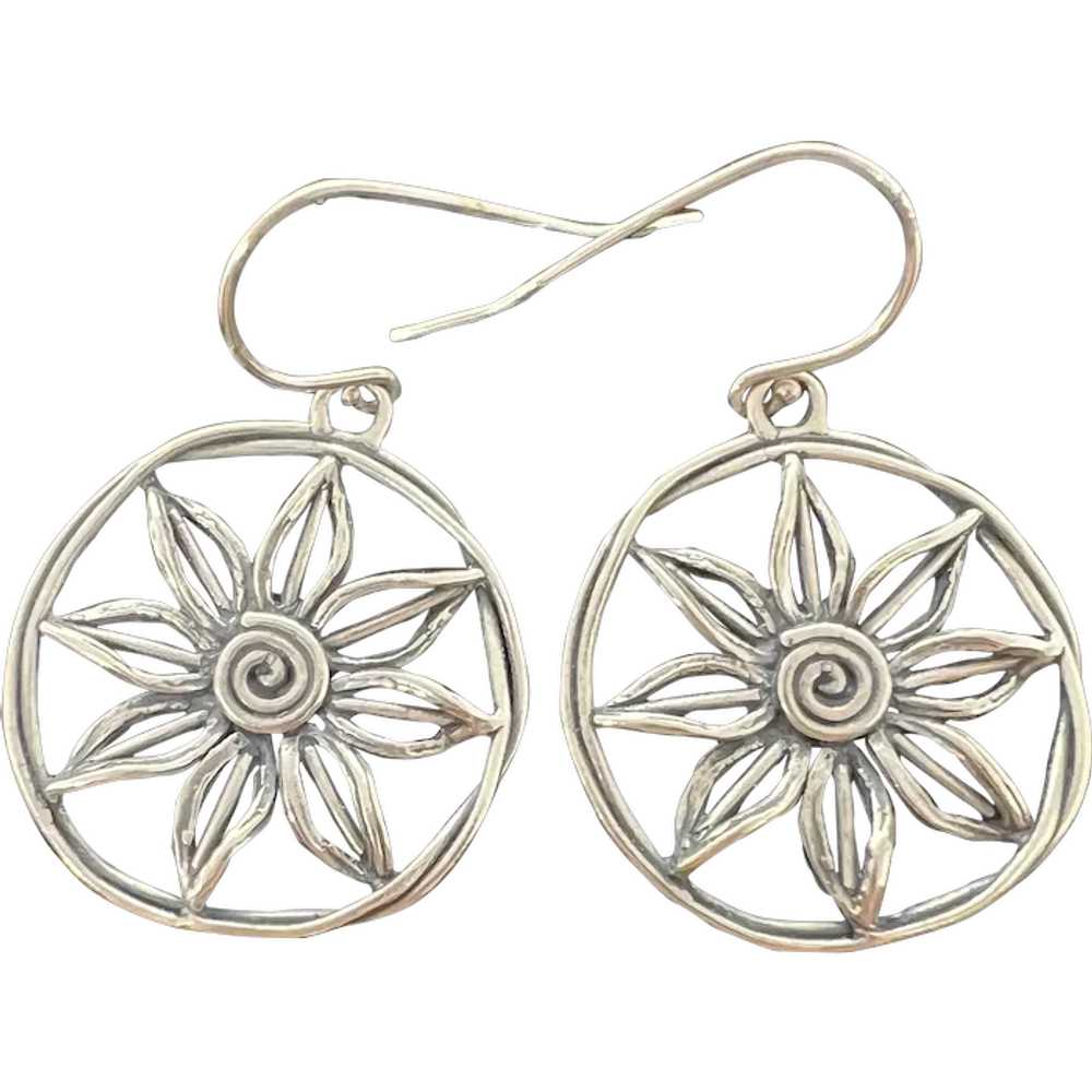 Vintage Sterling Silver Flower Sunflower Earrings… - image 1
