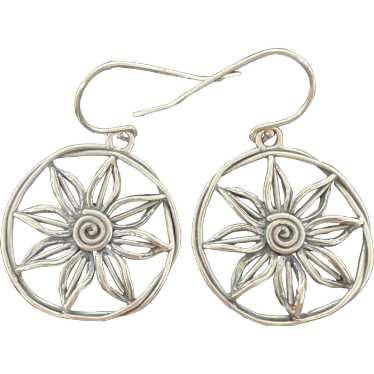 Vintage Sterling Silver Flower Sunflower Earrings… - image 1