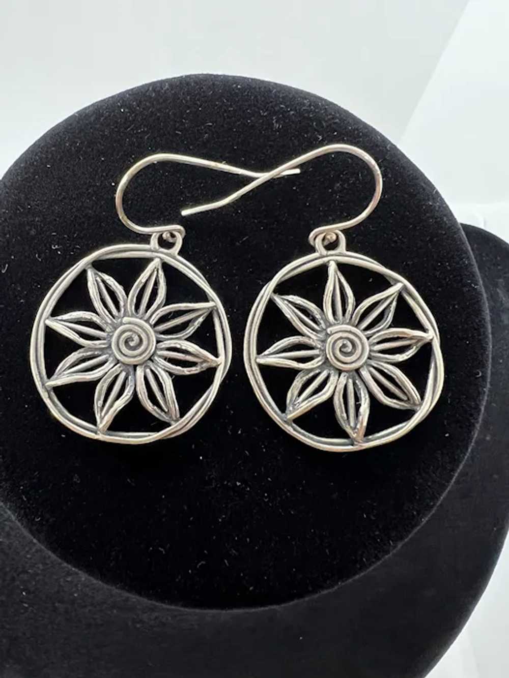 Vintage Sterling Silver Flower Sunflower Earrings… - image 3