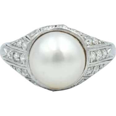 Authentic Art Deco Platinum Pearl Diamond Ring