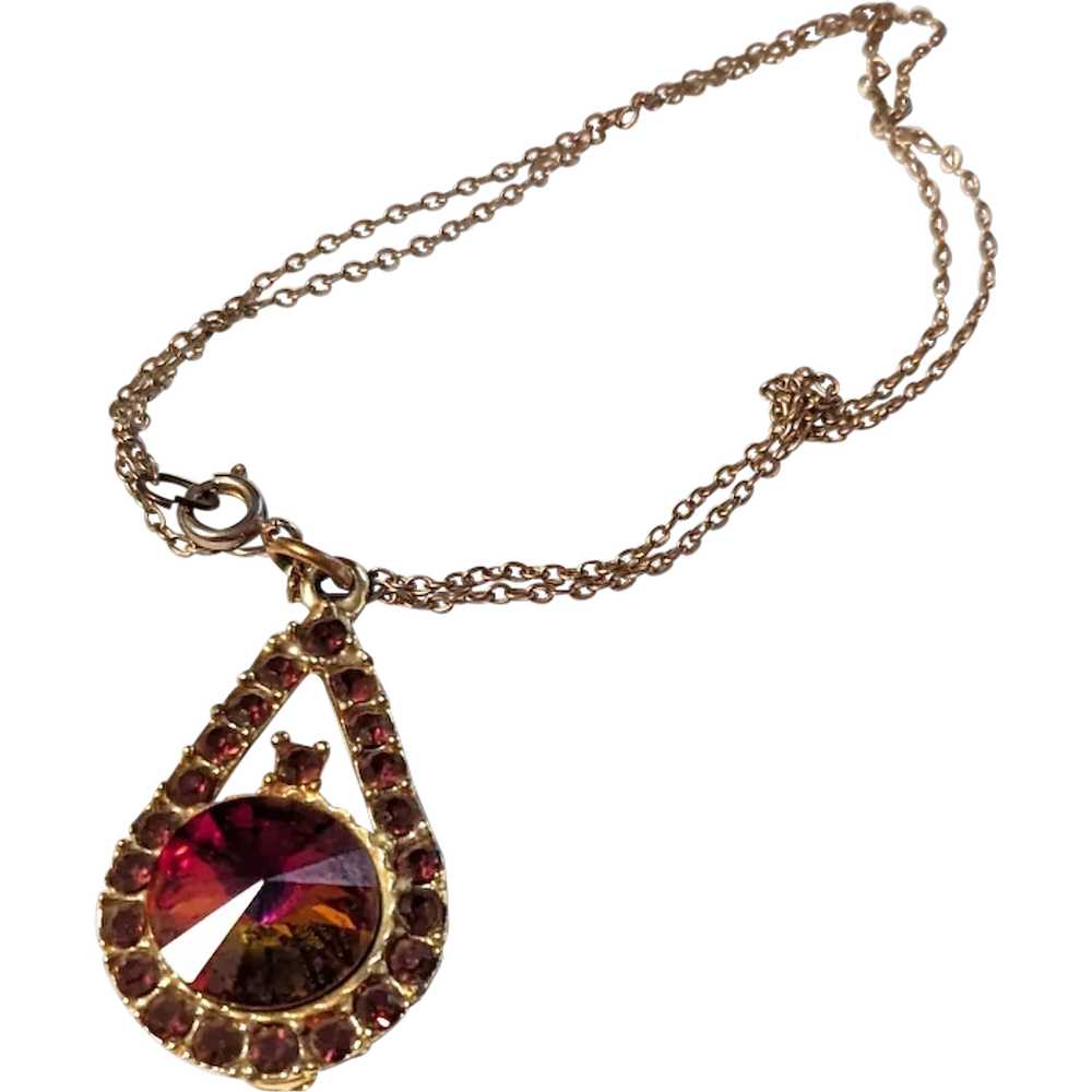 Glass Tourmaline Rhinestone Pendant Necklace - image 1