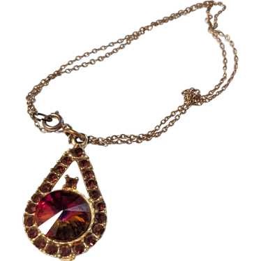 Glass Tourmaline Rhinestone Pendant Necklace - image 1