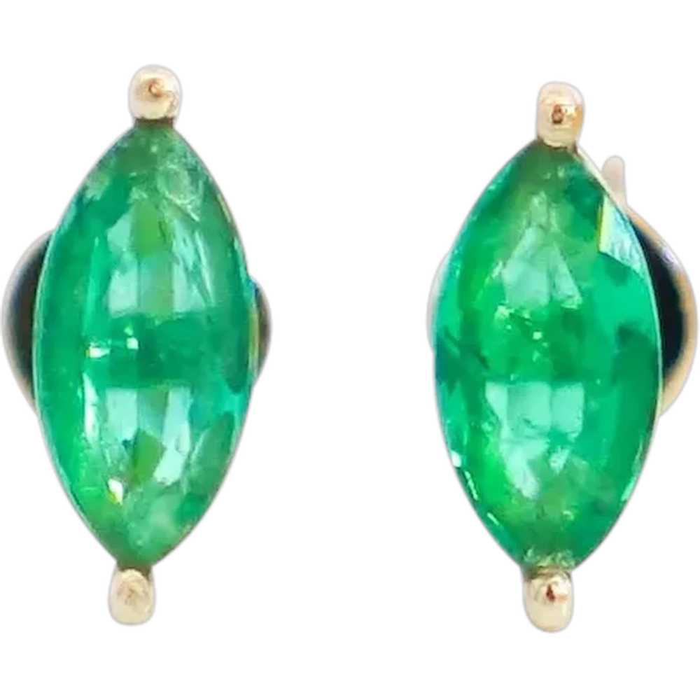 14K Solid Gold Marquise Cut Natural Emerald 8MM P… - image 1