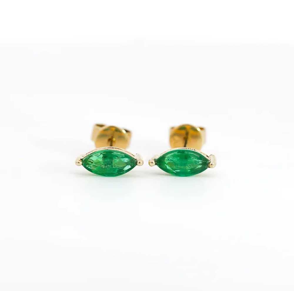 14K Solid Gold Marquise Cut Natural Emerald 8MM P… - image 7