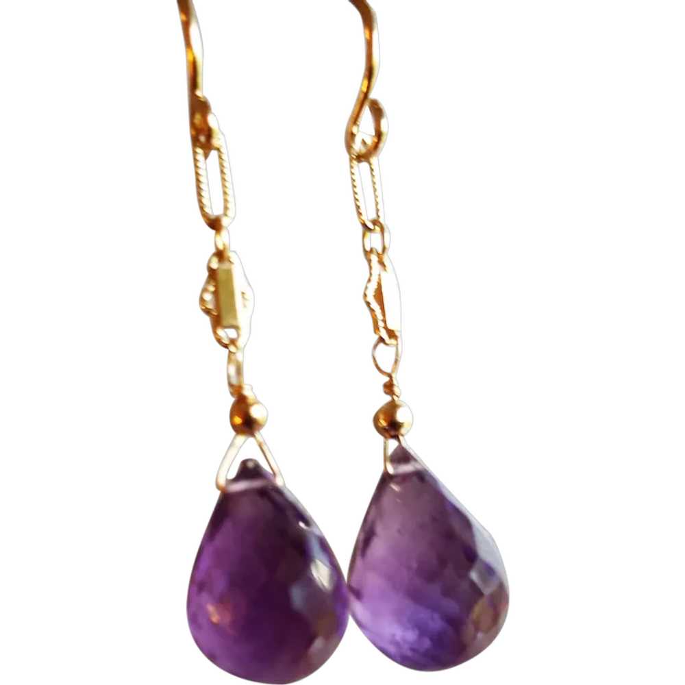 Amethyst Gemstone Earrings with Gold Fill Ear Wir… - image 1