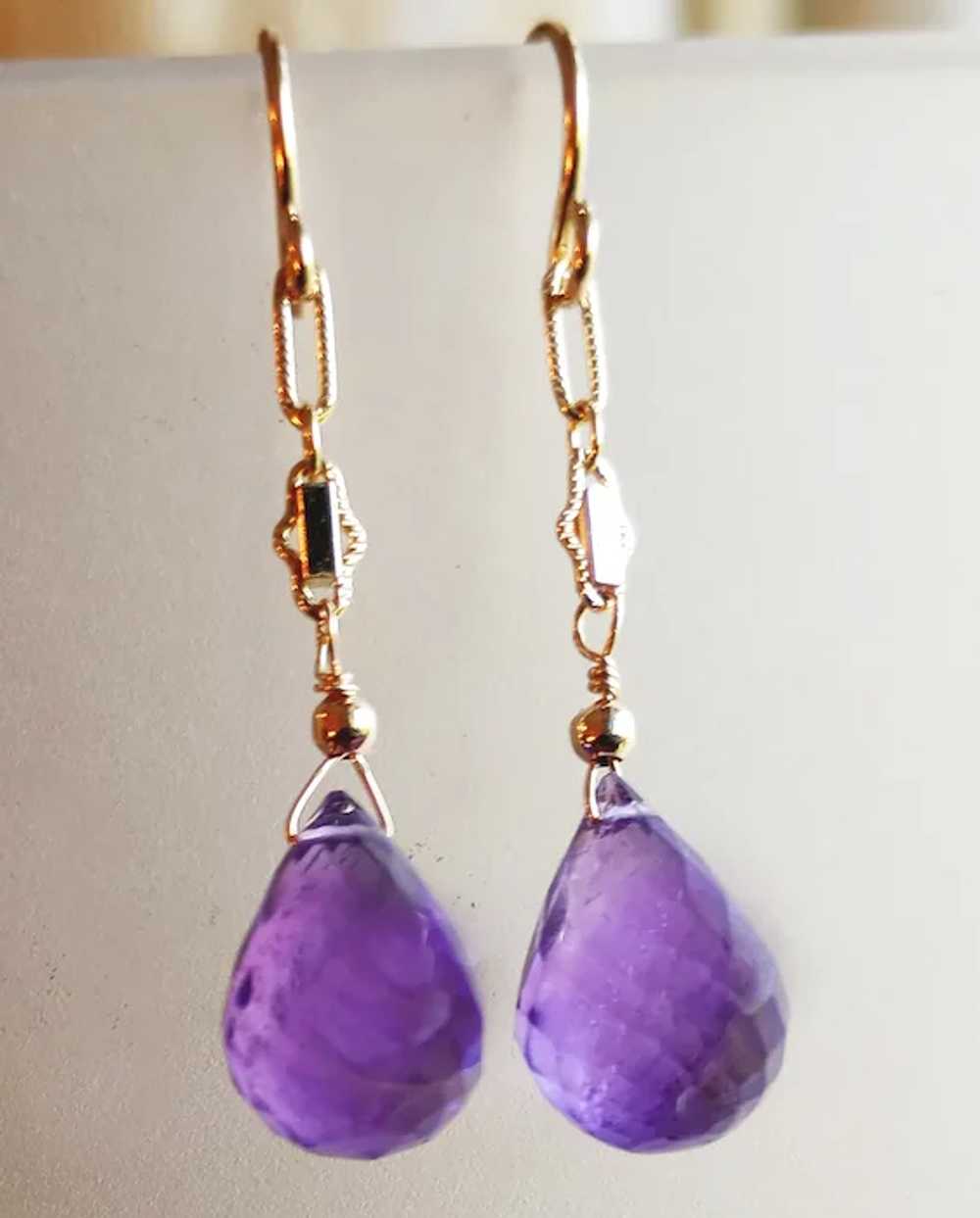 Amethyst Gemstone Earrings with Gold Fill Ear Wir… - image 5
