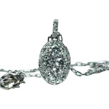 Vintage Diamond Platinum Cluster Necklace Estate … - image 1