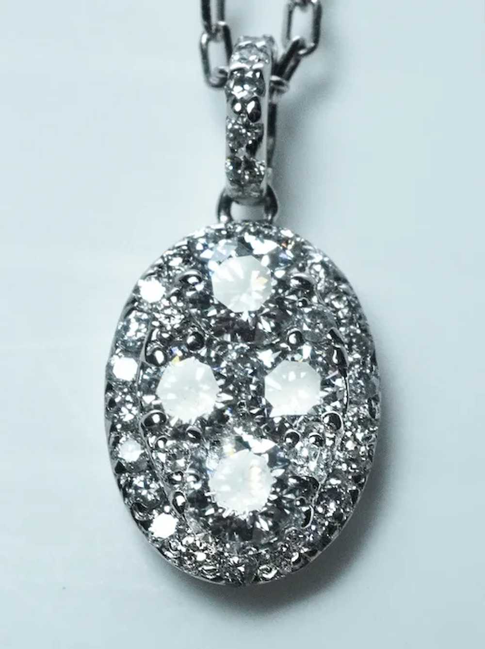 Vintage Diamond Platinum Cluster Necklace Estate … - image 2