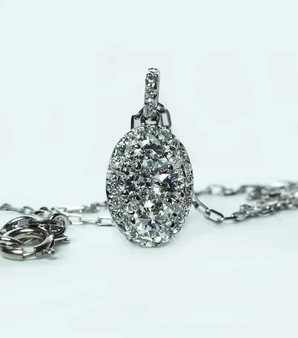 Vintage Diamond Platinum Cluster Necklace Estate … - image 3